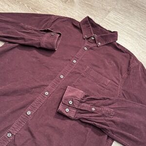 Express‎ Shirt Mens Large Maroon Corduroy Button Down Long Sleeve Casual Pocket